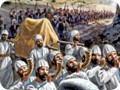 Der Herr befahl Joshua und seinen Leuten,<br>die Bundeslade jeden Tag um Jericho herum sieben Tage lange<br>(Joshua 6) zu tragen. Am siebten Tag, als sie sie siebenmal um die Stadt<br>herum trugen, bliesen die Israliten auf Trompeten. Da fielen die Mauern<br>von Jericho. <br />
